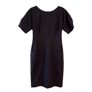 Lela Rose Wool Tweed Twill Mini Dress Grey Dolman Short Sleeve Sheath Silk Lined